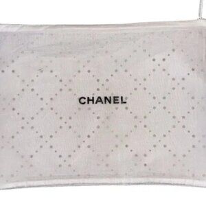 CHANEL White Zip Logo Clothing Pouch Dust Bag Perforated New Sealed 18.5 x 13.5